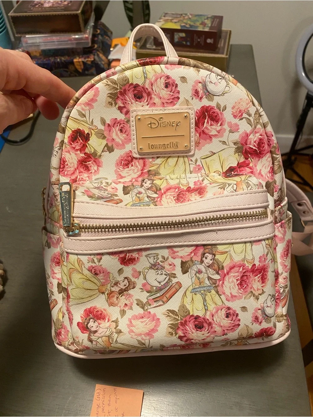 Disney Loungefly Belle Floral Mini Backpack - Pink & Gold Accents